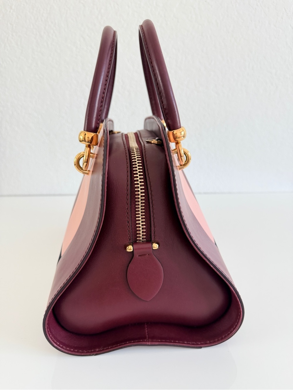 Tod's Pink and Burgundy Leather Stripe Satchel - Picture 6 of 10
